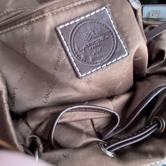 Lancel drawstring handbag nylon and leather brown - Picture 9 of 11